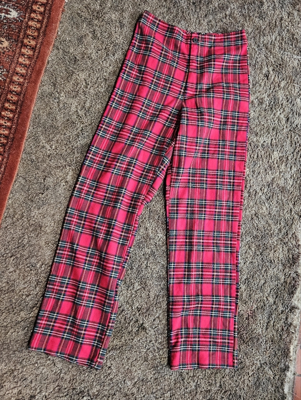 Brandy Melville Red Plaid Straight-Leg Pants